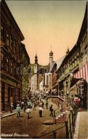 Selmecbánya, Schemnitz, Banská Stiavnica; utca, szálloda és kávéház, piac. Joerges B. kiadása / street view, hotel and café, market, shops