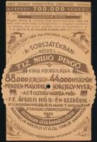 Guttmann Géza Banküzlet szerencsejáték reklámlap, az egyik oldalán színes grafikával, a másik oldalo...