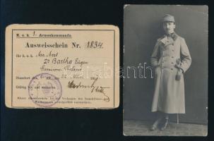 cca 1910 Bartha Jenő katonai orvos fotólap és igazolvány részlet