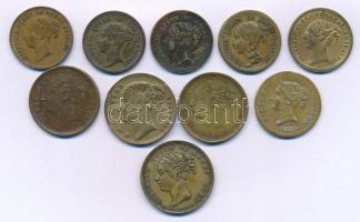 Nagy-Britannia DN(19.század) Vegyes 10db-os (8xklf) Viktória királynő zseton tétel, közte DN "Viktória királynő / Tartsd meg az önuralmad" kétoldalas sárgaréz szerencsejáték zseton (23mm) + közte DN(1849) "Viktória királynő - 1/2 Sovereign" kétoldalas sárgaréz számláló zseton (20mm) + közte 1884. "Victoria Dei Gratia / Britanniarum Regina FID DEF" kétoldalas sárgaréz számláló zseton (20mm), stb. T:XF,VF, patina, ezüstözés lekopott Great Britain ND(19th century) Mixed 10pcs (8xdiff) Queen Victoria token lot, including ND "Queen Victoria / Keep your temper" two-sided brass gambling token (23mm) + including ND(1849) "Queen Victoria - 1/2 Sovereign" two-sided brass counter token (20mm) + including 1884. "Victoria Dei Gratia / Britanniarum Regina FID DEF" two-sided silver-plated brass counter token (20mm), etc. C:XF,VF, patina, silver-plate worn