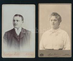 2 db vizitkártya: Férfiportré, Csizhegyi Sándor kolozsvári műterméből + Hölgy portréja, Urai János aradi műterméből, 10,5x6,5 cm
