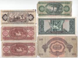 Vegyes 6db-os magyar bankjegytétel, közte 1944. 100P "A Vöröshadsereg Parancsnoksága" + 19...