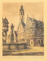 Ernst Geissendorfer (1908-): Rothenburgi részlet. Rézkarc, papír. Jelzett. Üvegezett fakeretben. 21x16 cm