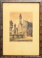 Ernst Geissendorfer (1908-): Rothenburgi részlet. Rézkarc, papír. Jelzett. Üvegezett fakeretben. 21x...