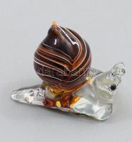 Murano art éti csiga figura, részben színezett üveg, jelzés nélkül, hibátlan, h: 6 cm