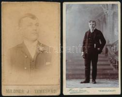 cca 1890-1900 Temesvár, 2 db vizitkártya: Fiatalember egészalakos portréja, Hess és Társa műterméből...
