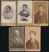 5 db vegyes vizitkártya, különféle műtermekből (Berky Dezső, ill. Hollósi József, Szatmár; Kurzweil ...