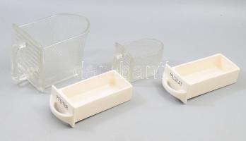 4 darab porcelán és üveg fűszertartó fiók, h: 18 cm alatt