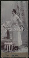cca 1900 Elegáns fiatal hölgy virágokkal, keményhátú fotó Naschitz László (Lugos-Karánsebes) műtermé...