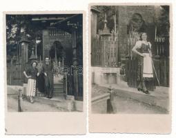 Szováta, Sovata - 2 db RÉGI fotós képeslap: Bernády villa, székelykapu / 2 pre-1945 photo postcards: villa, Transylvanian wood carved gate