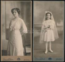 cca 1910 Elegáns fiatal hölgy és kislány portréi, 2 db keményhátú fotó a Joánovics Testvérek kolozsv...