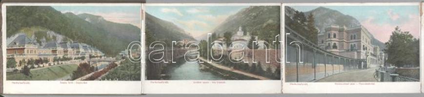 cca 1910 Herkulesfürdő / Herkulesbad, 12 színes képből álló leporello, kétnyelvű (magyar, német) fel...