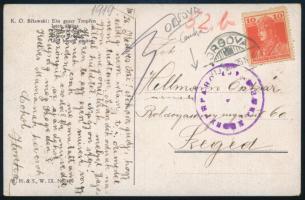 1919 Képeslap Orsováról cenzúrázva Szegedre