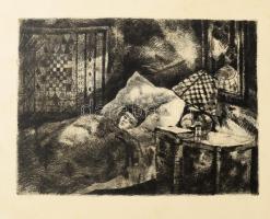 Imre István (1918-1983): Alvó kisfiú. Rézkarc, papír, jelzett, kartonra kasírozva, lap széle kissé foltos, 29×39,5 cm