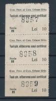 Románia ~1930 Nagyszeben 10 Lei helyi illetékbélyeg 3-as csík