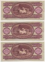 1962. 100Ft (3x) sorszámkövető "B 645 137121 - B 645 137123" nyomdai festékfolt T:F szép p...