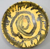 Iparművészeti csigavonalas mázazású dísztál, hibátlan, d: 29 cm