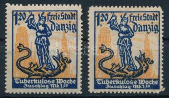 Németország Danzig 2 db bélyeg (foghibák / perf faults)