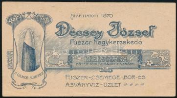 cca 1900-1910 "A cukor-süveghez", Décsey József fűszer-nagykereskedő békéscsabai üzletének szecessziós számolócédulája