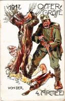 1917 A 4. hadsereg húsvéti üdvözlete / Ostergrüsse von der 4. Armee! / WWI K.u.k. Easter greeting art postcard s: Emil Weiss + tábori posta (kis szakadás / small tear)