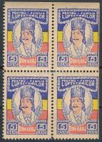 Románia 1919 Gorj megye helyi illetékbélyeg 5 Bani 4-es tömbben, két oldalon vágott