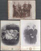 3 db vegyes kabinetfotó (babaportré, házaspár és csoportkép), változó méretben és állapotban