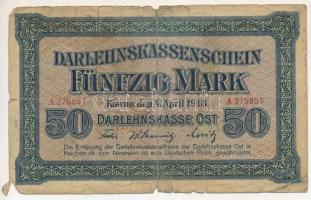 Német Birodalom / I. világháború / Keleti Főparancsnokság / Kowno (Kaunas) 1918. 50M T:VG beszakadások, anyaghiány German Empire / WWI / Ober Ost / Kowno (Kaunas) 1918. 50 Mark C:F tears, missing material Krause P#R132