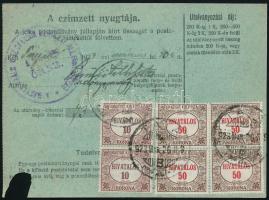 1923 Tata, postautalvány 50.000 koronáról, a tarjáni m. kir. csendőrparancsnokságnak, 2 db 10 K, és ...