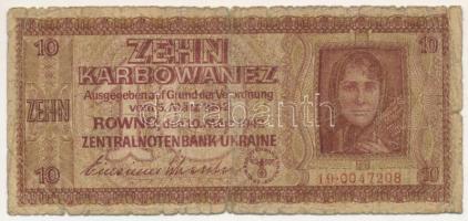 Ukrajna / Német megszállás 1942. 10K "19 0047208" T:VG,G Ukraine / German occupation 1942. 10 Karbowanez "19 0047208" C:VG,G Krause P#52