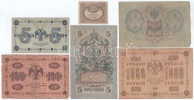 Orosz Birodalom 1905-1918. 6db-os bankjegytétel T:F,VG közte szép papír
Russian Empire 1905-1918. 6...