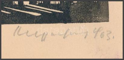 Meggyes László (1928-2003): Éjszakai ég alatt, 1963. Fametszet, papír, hajtásnyommal, lapszéli elszí...