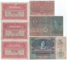 1902-1917. 1K-1000K (10db), közte 1902. 1000K piros "MAGYARORSZÁG" felülbélyegzéssel, 1914. 50K kiolvashatatlan bélyegzéssel, illetve 1912. 100K hamis(?) "BÁCS-BORDOG VÁRMEGYE - CSUROG KÖZSÉG" felülbélyegzéssel T:F-G