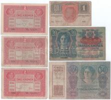 1902-1917. 1K-1000K (10db), közte 1902. 1000K piros "MAGYARORSZÁG" felülbélyegzéssel, 1914...