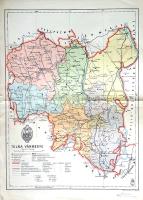 [Térkép] Tolna vármegye térképe. Mértéke: 1:335.000. (1941). [Budapest], 1941. Magyar Királyi Honvéd Térképészeti Intézet. Színes térkép, mérete 300x220 mm egy 350x250 mm méretű térképlapon. Domborzati és vízrajzi részleteket is feltüntető térképünk a M. kir. Honvéd Térképészeti Intézet 1937-1941 között készült közigazgatási térképsorozatának tagja. A színkódolt járásbeosztáson kívül feltünteti a megye egyvágányú vasútvonalait, első-, másod- és harmadrendű útjait és egyéb műútjait, településhálózatát: rendezett tanácsú városát (Szekszárd), nagyközségeit (Dunaföldvár, Bátaszék, Bonyhád, Dombóvár, Tamási), kisközségeit és egyéb lakott helyeit. A megye határvonalai nagyjából azonosak a maiakkal, vasútvonal-hálózatában sem történt komoly változás, leszámítva a pécsi vonal későbbi kétvágányúvá építését, illetve a Bátaszék-Pécsvárad vasútvonal későbbi felszámolását. Döntően közigazgatási és közlekedésföldrajzi célokat szolgáló térképünk domborzati és vízrajzi részleteket is közzétesz, egyes hegycsúcsok mellett magassági adatokkal. A vármegye bányáit, kőfejtőit és várromjait piktogramok jelölik. Jelmagyarázat a bal sarokban, a címsor felett a megye címere lebeg, a kiadási év a bal alsó sarokban (1941). A jobb alsó sarokban kereskedői bélyegzés. Jó állapotú lap, halvány hajtásnyommal, hátoldalán kézi feliratozással.