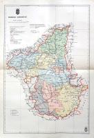 [Térkép] Borsod vármegye térképe. Mérték: 1:290,000. (1941). [Budapest], 1941. Magyar Királyi Honvéd Térképészeti Intézet. Színes térkép, mérete: 445x295 mm egy 500x350 mm méretű térképlapon. Domborzati és vízrajzi részleteket is feltüntető térképünk a M. kir. Honvéd Térképészeti Intézet 1937-1941 között készült közigazgatási térképsorozatának tagja. A Bükk és Cserehát, valamint a Borsodi-mezőség uralta vármegye csupán egészen kis részen, északnyugati szakaszán érintkezett a trianoni határral, így az első bécsi döntés jelentette országbővülés a megye szerkezetét csak annyiban érintette, hogy elvált korábbi társától, Gömör és Kishont megyétől, az 1938-ig egységben kezelt Borsod, Gömör és Kishont megye szétvált Borsod megyére, illetve az új területeket magába foglaló Gömör és Kishont megyére, utóbbi pedig Rimaszombat városában önálló megyeszékhelyt nyert. Borsod-térképünk a színkódolt járásbeosztáson kívül feltünteti a megye egy- és kétvágányú vasútvonalait, első-, másod- és harmadrendű útjait és egyéb műútjait, valamint településhálózatát: törvényhatósági jogú városát (Miskolc), nagyközségeit (Mezőkövesd, Szendrő, Ózd), kisközségeit és egyéb lakott helyeit. Döntően közigazgatási és közlekedésföldrajzi célokat szolgáló térképünk a Tisza mellékfolyóira való tekintettel vízrajzi, a Bükk és Cserehát jelenlétére való tekintettel domborzati részleteket is tartalmaz, egyes hegycsúcsok magassági adatával. Térképünkön piktogramok jelzik a megye bányáit, kastélyait és várromjait. Egyes települések mellett magassági jelzés. Jelmagyarázat a bal felső sarokban, a címsor felett a megye címere lebeg, a kiadási év a bal alsó sarokban (1941). A jobb alsó sarokban kereskedői bélyegzés. Jó állapotú lap, halvány hajtásnyomokkal, hátoldalán kézi feliratozás.