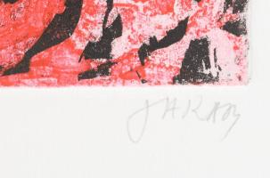 Olvashatatlan jelzéssel: Piros-fekete áramlás (cím nélkül). Színes rézkarc, papír, jelzett, számozot...