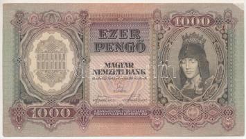 1943. 1000P "F 010 042482" T:F szép papír, jobb felső sarokban előlapon a papír legfelső réteg lekopott  Adamo P21