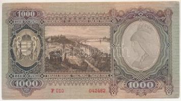 1943. 1000P "F 010 042482" T:F szép papír, jobb felső sarokban előlapon a papír legfelső r...
