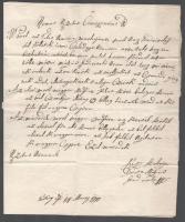 1777 Kötöny (Harkakötöny), szarvasmarhák (tinók) billogozásának ügyében írt levél, egy beírt oldal, viaszpecséttel