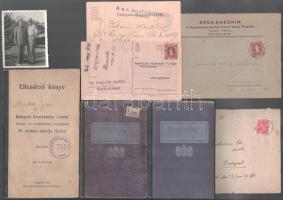 17 darabos vegyes judaika tétel, levelek, munkakönyv, stb., közte ismertebb nevekkel, pl. Heller Ber...