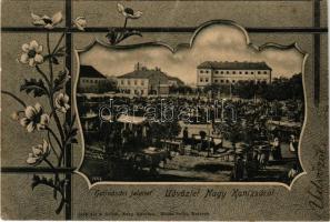 1901 Nagykanizsa, hetivásár jelenet, piac, árusok. Alt &amp; Böhm. Art Nouveau, floral (EB)