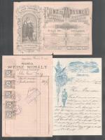 cca 1890-1900 4 db dekoratív fejléces számla Eduard Richter, Kunz és Mössmer, Weis Mihály, Nagykőrös...