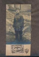 cca 1918-1920 Katonaportré, fotó kartonon, Károlyi György budapesti műterméből, rajta "Kérjük 1920-ban a magyar olimpiászt!" levélzáróval, 14x9 cm