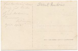 1917 Temesszentandrás, Szentandrás, Sanandrei; utcakép, szarvasmarhák, gulya, helyi lakosok / street...