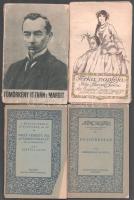 4 db régi könyv: Tömörkény István: Margit. + Herczeg Ferenc: Terka naplója. (Az Érdekes Ujság pünkösdi mellékletei). Bp., 1916-1917, Légrády. Kiadói illusztrált papírkötés. + Bartucz Lajos: Mikép fedezte fel az ember önmagát? Kis anthropologia. + Zimmermann Ágoston: Fejlődéstan. (Kincsestár sorozat). Bp., 1929-1930, Magyar Szemle Társaság. Kiadói papírkötés. Változó állapotban, sérülésekkel.