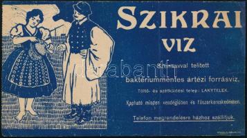 cca 1920 Szikrai víz reklám nyomtatvány. [Bp.], Engel S. Zsigmond-ny., 9,5x17 cm