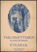 1936 Tarján-Étterem (Lukácsfürdő) étlapja, 2 sztl. lev, kissé foltos, a belső szélein restaurált, 24x17 cm