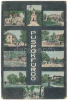 Püspökfürdő, Szentlászlófürdő, Baile 1 Mai (Nagyvárad, Oradea); mozaiklap vasútállomással. Ruttner és Füzy kiadása / multi-view postcard with railway station (kopott sarkak / worn corners)