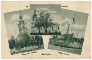 1944 Székelyhíd, Sacueni; református templom, római katolikus templom, Hősök szobra / Calvinist church, Roman Catholic church, monument (EM)