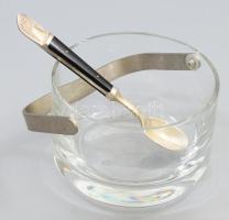 Kristályüveg pástétomkínáló, ezüstözött kanállal, m: 10 cm